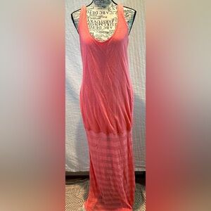 Victoria's Secret Sz L Maxi Dress Linen Blend Peach Orange Crochet Detail Lined